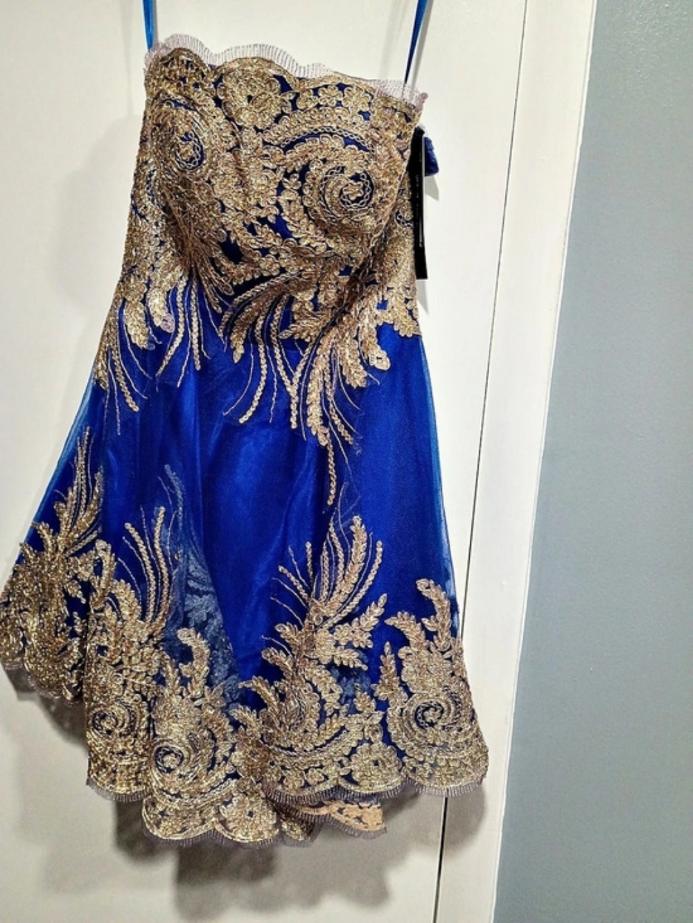 EVA USA Blue & Gold Mini Dress Size Medium NWT